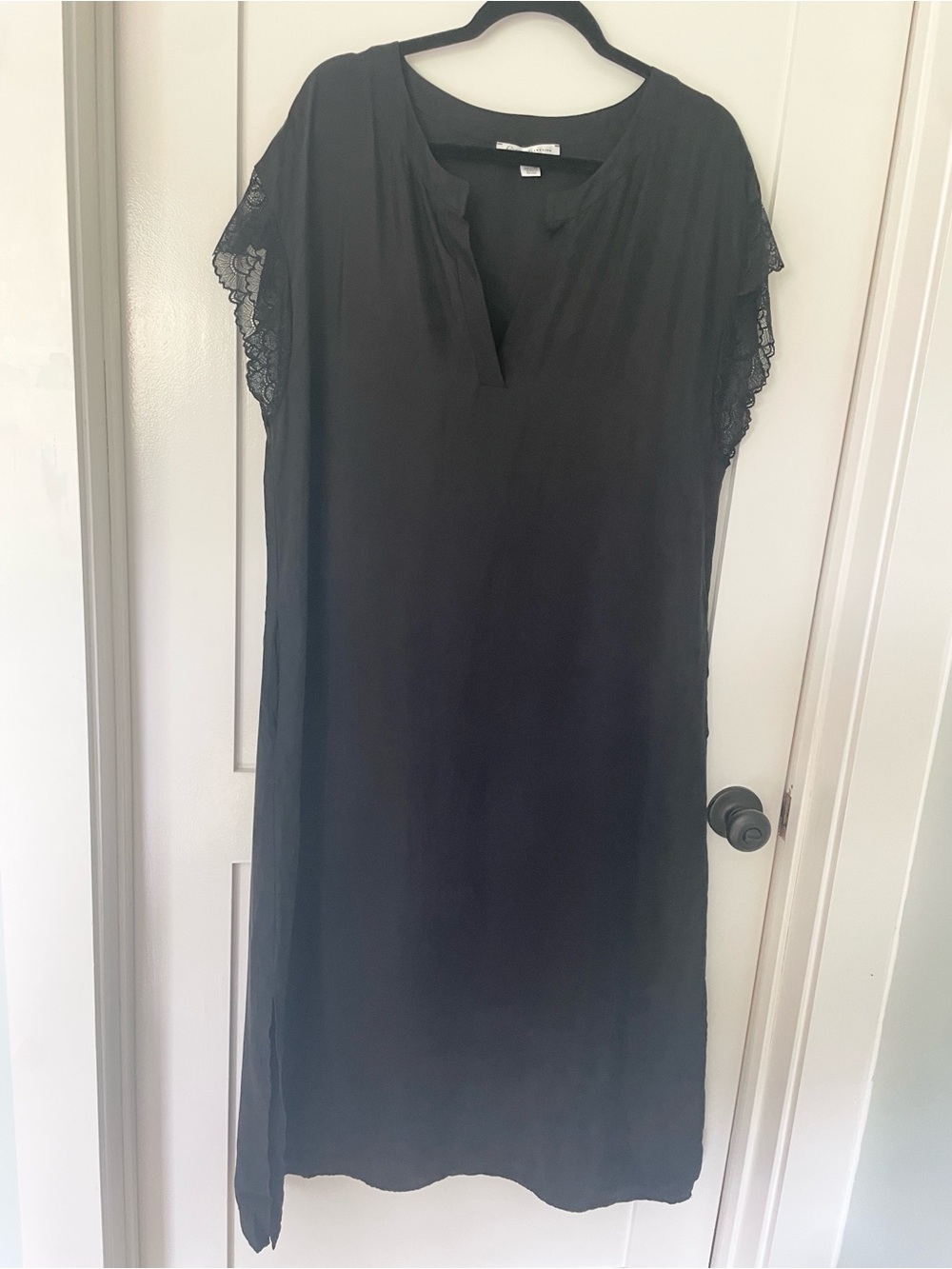 Rya Collection Black Cupro  Lace Sleeve Maxi Lounge Gown XL